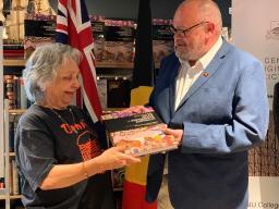 From left to right: Aunty Dr Matilda House, Prof Tony Dreise (Director CAEPR, ANU)