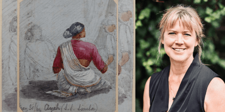 Drawing of an Indian Ayah from 1864 and photo of professor Victoria Haskins