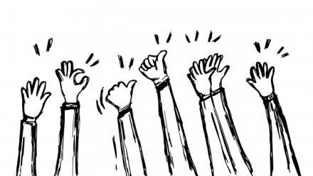 a vector illustration of doodle hands up, hands clapping, applause gestures -congratulatory gestures.