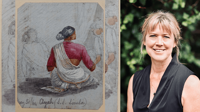 Drawing of an Indian Ayah from 1864 and photo of professor Victoria Haskins