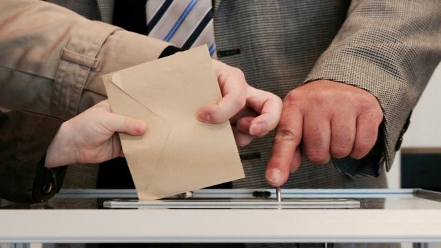 Image of hands placing ballot paper into ballot box