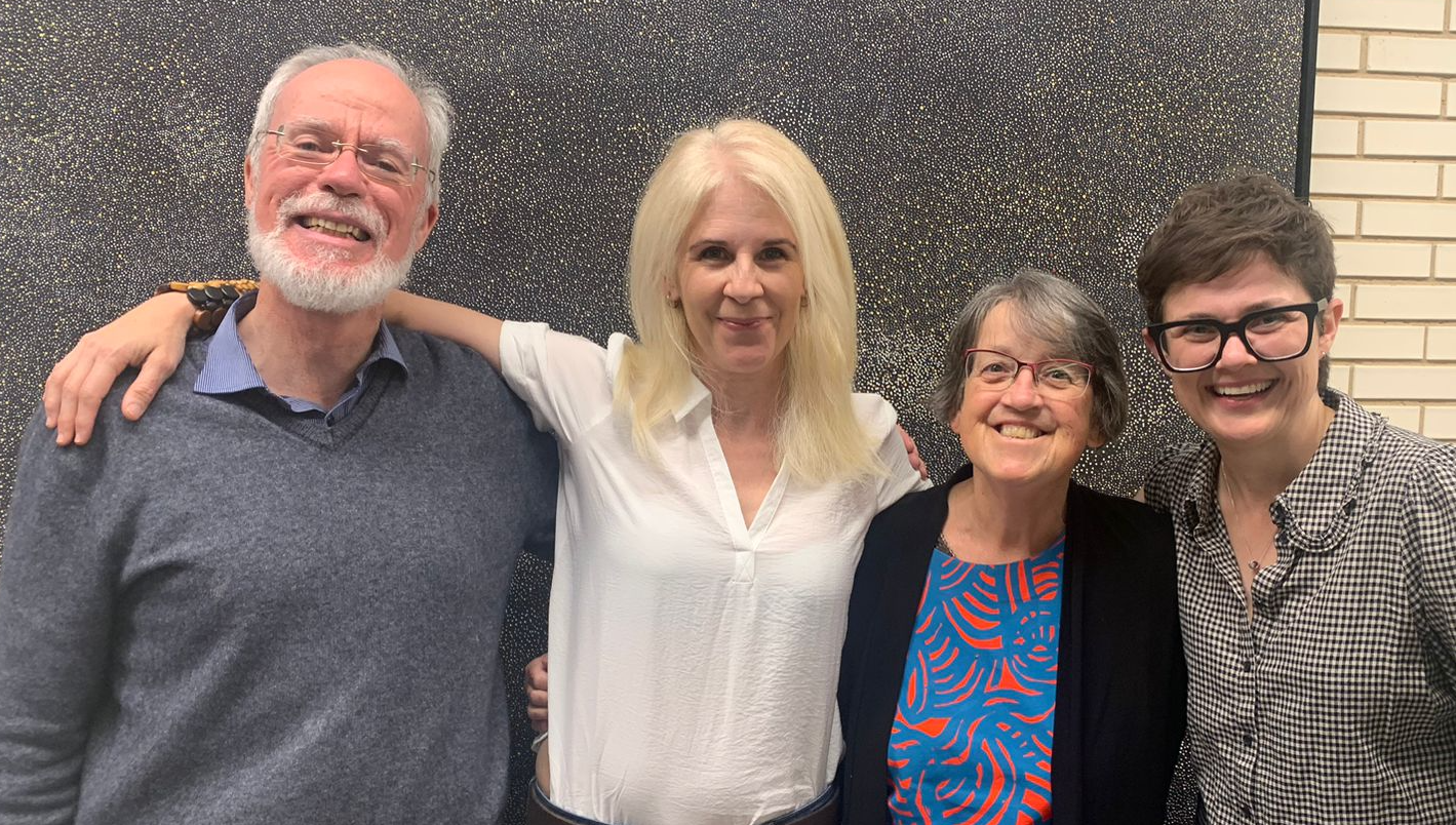 Image of Professor Sandra Swart (second from left) with Professor Tom Griffiths AO (left), Professor Libby Robin (second from right), and Associate Professor Ruth Morgan (right).